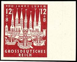 German Reich 12 Pfg. Luebeck, unperforated, ... 