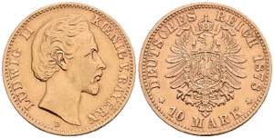 Bavaria 10 Mark, 1878, Ludwig II., ss. J. 196