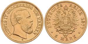 Hesse 5 Mark, 1877, Ludwig IV., small Rf and ... 
