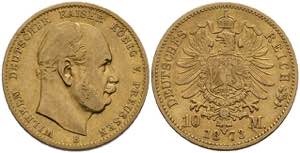 Prussia 10 Mark, 1873, Wilhelm I., Mzz B, ... 