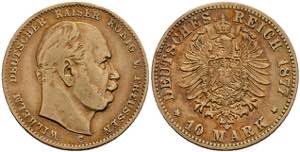 Prussia 10 Mark, 1877, Wilhelm I., Mzz C, ... 