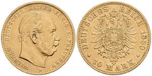 Prussia 10 Mark, 1880, A, Wilhelm I., small ... 