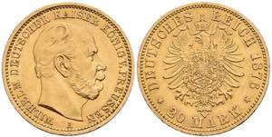 Prussia 20 Mark, 1876, A, Wilhelm I., small ... 