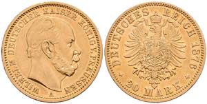Prussia 20 Mark, 1876, A, Wilhelm I., ss, J. ... 
