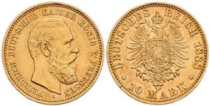 Prussia 10 Mark, 1888, Friedrich III., f. ... 