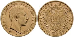 Prussia 10 Mark, 1907, Wilhelm II., very ... 