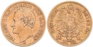 Saxony 10 Mark, 1873, Johann, s-ss. J. 257