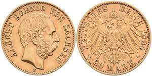 Saxony 20 Mark, 1894, Albert, small edge ... 