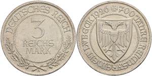 Münzen Weimar 3 Reichsmark, 1926, Lübeck, ... 