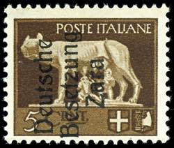 Zara 5 cent postal stamp, overprint in type ... 