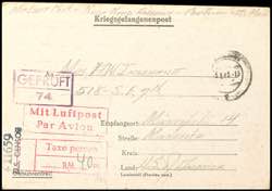 Camp Mail 1944, prisoner of war letter of an ... 