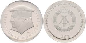 Münzen DDR 20 Mark, 1989, Thomas Müntzer, ... 