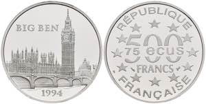 France 500 Franc, Platinum, 1994, Big Ben, ... 