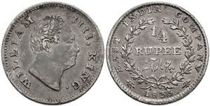 India 1 / 4 Rupee 1835, William IIII, ... 