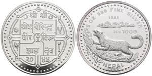 Nepal 1000 Rupee, silver, 1988, snow ... 