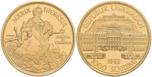 Österreich ab 1945 1000 Schilling, Gold, ... 