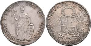 Peru 8 Reales, 1833, Cuzco, BoAr, KM 142.4, ... 