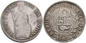 Peru 4 Real, 1836, Cuzco, B, KM 151.1, small ... 