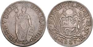 Peru Nord Peru, 8 Reales, 1837, Lima, TM, KM ... 