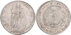 Peru 8 Reales, 1850, Lima, MB, Roped edge, ... 