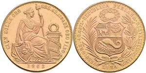 Peru 100 Soles, Gold, 1963, Fb. 78, vz+.  