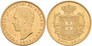 Portugal 5000 rice, Gold, 1869, Luis I., Fb. ... 