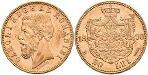 Rumänien 20 Lei, Gold, 1890, Karl I., Fb. ... 
