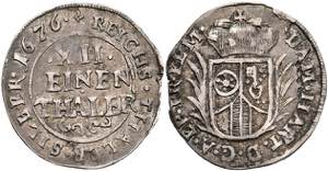Münzen 1/12 Taler, 1676, Damian Hartard von ... 