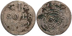 Coins 1 Sol, 1689, embossed under French ... 