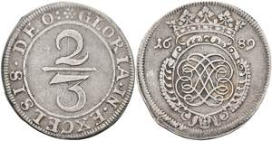 Münzen 2/3 Taler, 1689, geprägt unter ... 