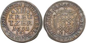 Münzen 12 Kreuzer, 1691, Anselm Franz von ... 
