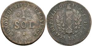 Münzen 1 Sol (2,87g), 1793, geprägt unter ... 