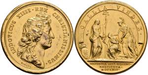 Medals France, Louis XIV, gilded bronze ... 