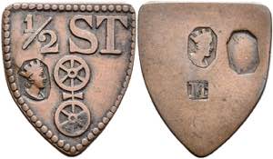 Token and Emergency Coins Shield-shaped wood ... 