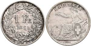 Schweiz 1 Franken, 1861, Eidgenossenschaft, ... 