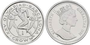Spain Gibraltar, 1/5 Crown 1991, Platinum, ... 