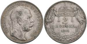 Ungarn 2 Kronen, 1914, Franz Joseph I., KB, ... 