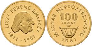 Hungary 100 forint, Gold, 1961, 150. ... 