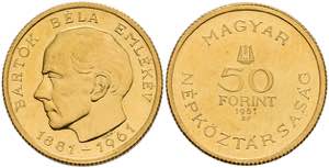 Ungarn 50 Forint, Gold, 1961, 80. Geburtstag ... 