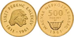Hungary 500 forint, Gold, 1961, 150. ... 