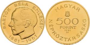 Hungary 500 forint, Gold, 1961, 80. Birthday ... 