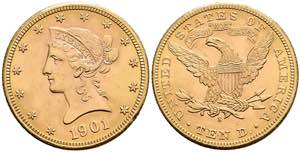 Coins USA 10 Dollars, Gold, 1901, freedom ... 