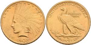 USA 10 Dollars, Gold, 1908, Denver, Indian ... 