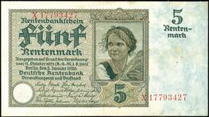 Bills German annuity bank, 5 Rentenmark ... 