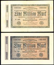 Deutsche Reichsbanknoten 1874-1945 2x 1 Mio. ... 