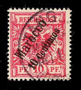 Morocco 10 Pf. In d-colour neat cancelled, ... 