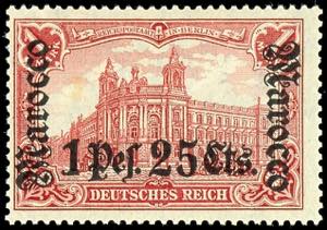Deutsche Post in Marokko 1 Pes. 25 Cts. auf ... 