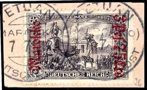 Morocco 3 Mark German Reich with overprint\ ... 