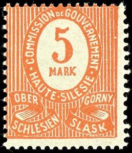 Oberschlesien 5 M. Numeral with plate flaw ... 