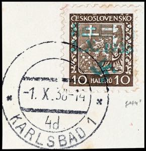 Karlsbad 10 H. Wappen, auf Briefstück mit ... 